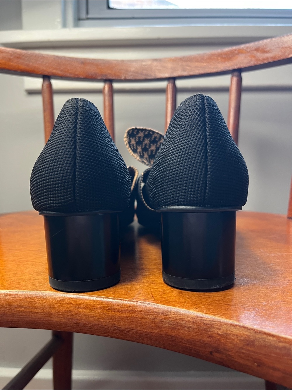 VIVAIA Aurora Pointed Toe Block Heels Black Knit Houndstooth Bow Size 35 - Picture 6 of 9
